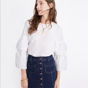 Madewell White Cotton Ruffle Sleeve Top
